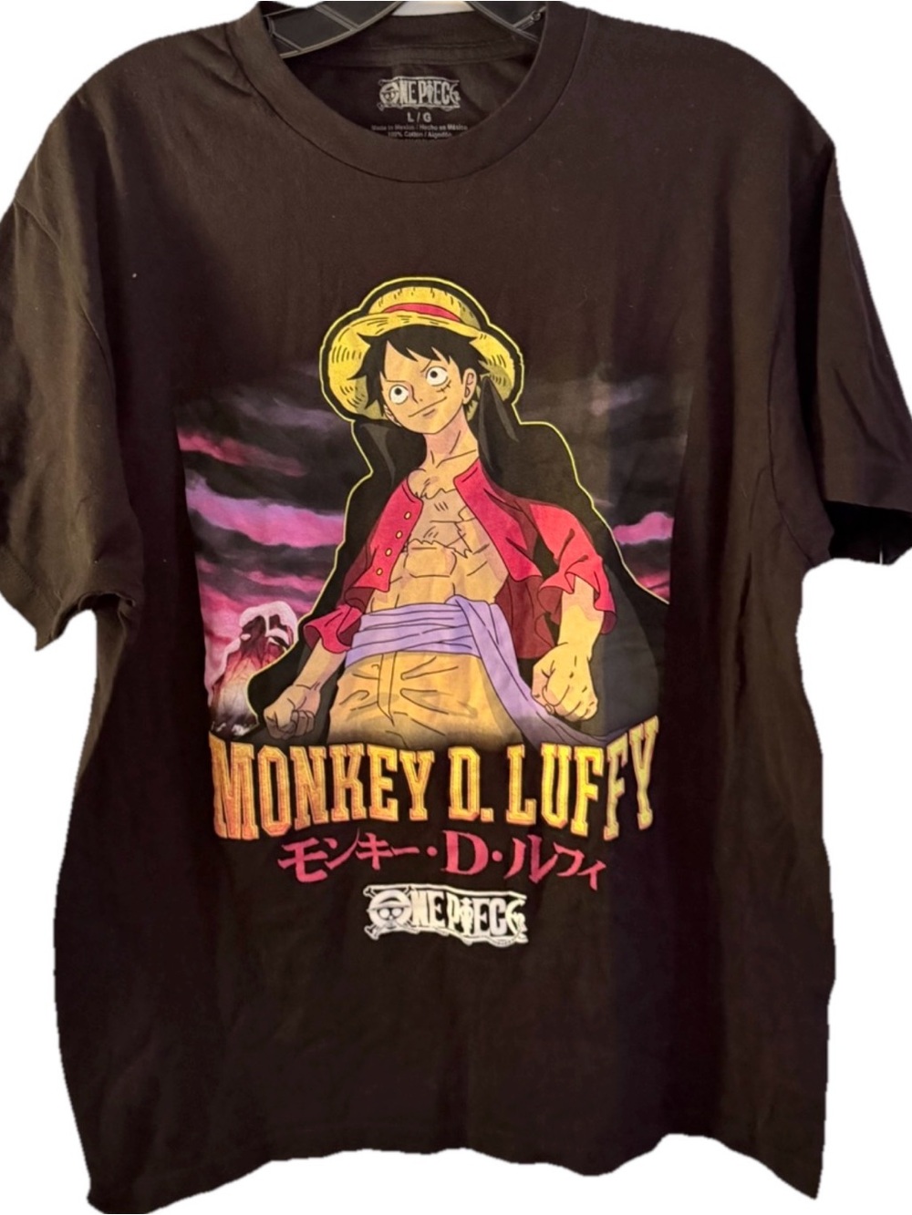 One Piece Size Large Monkey D Luffy Black‎ Graphic T-shirt Japanese Anime Manga